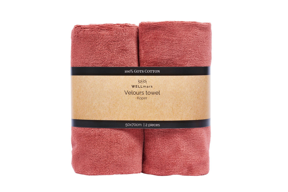 Velours handdoek - koper 2 st